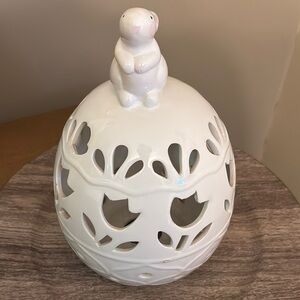 GUC Home Decor Solid White Charming White Ceramic Easter Bunny Lantern Tea Light